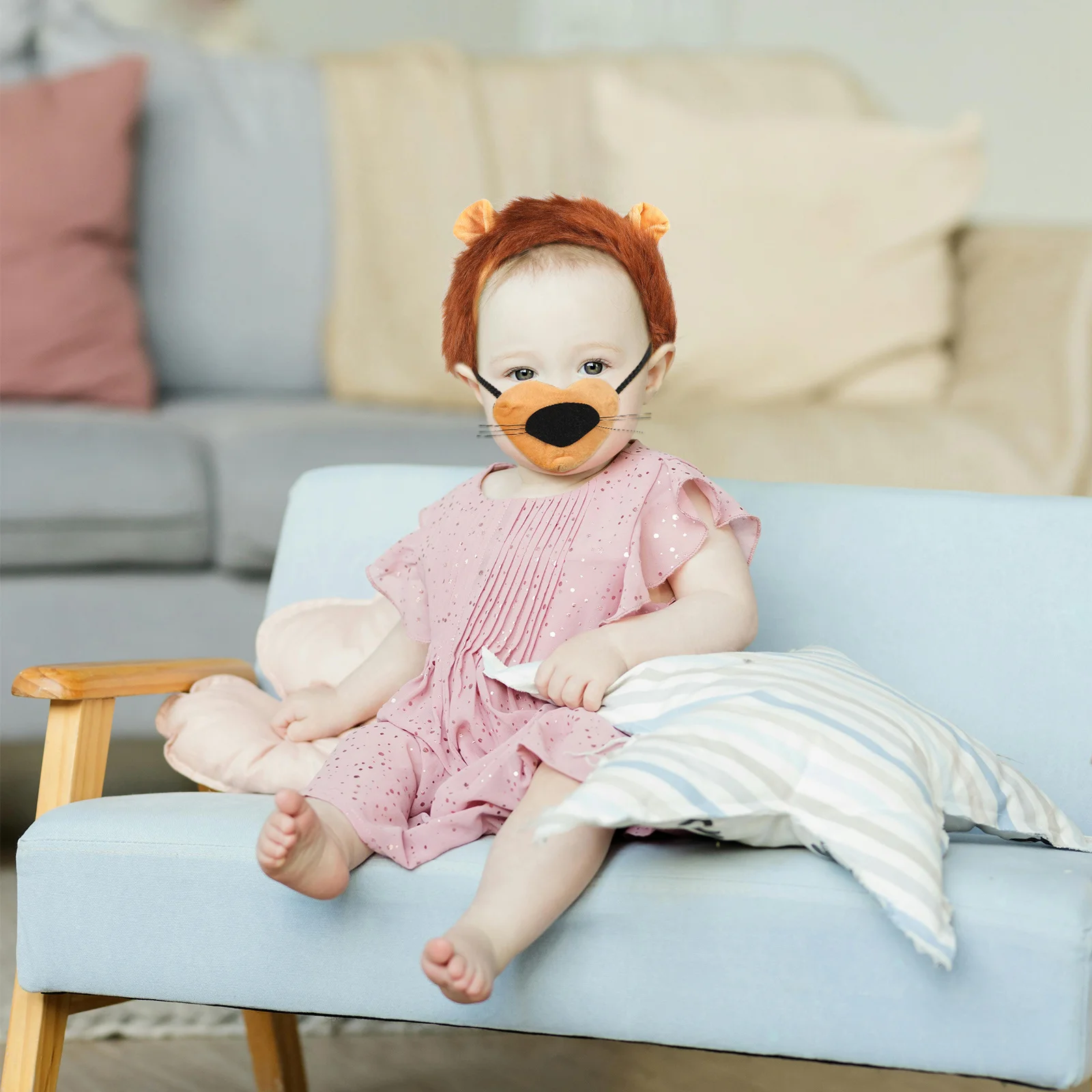 1세트 사자 코스튬 액세서리 키트 완전한 세트 귀 머리띠 코 꼬리 발 장갑 할로윈 정글 코스프레 의상