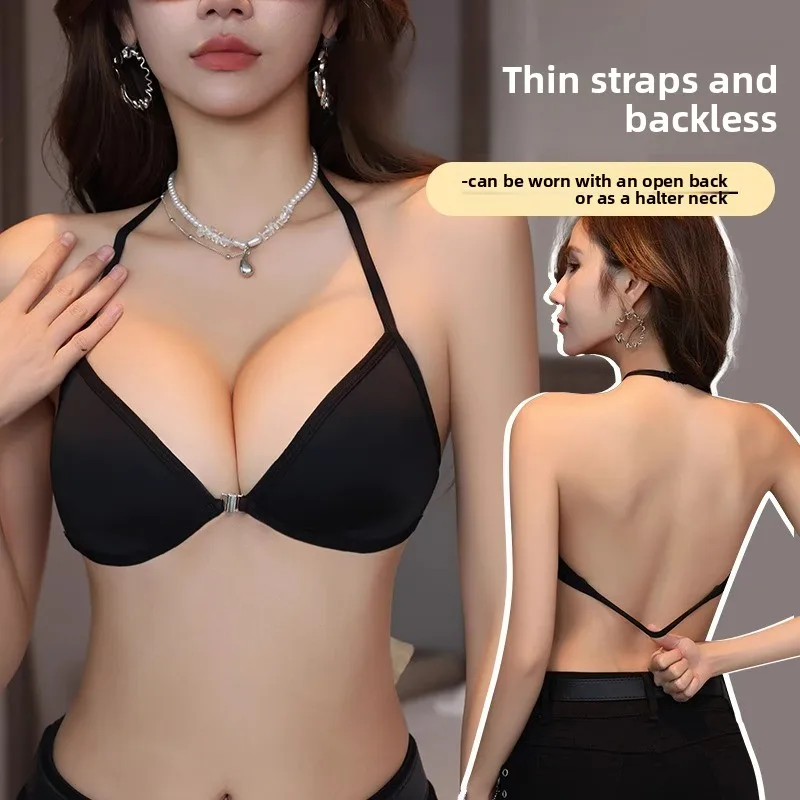 New Sexy French Triangle Bra Front Button Push-Up No Underwire Beauty Back Women's Exquisite Lingerie Thin Bikini Seamless Bra