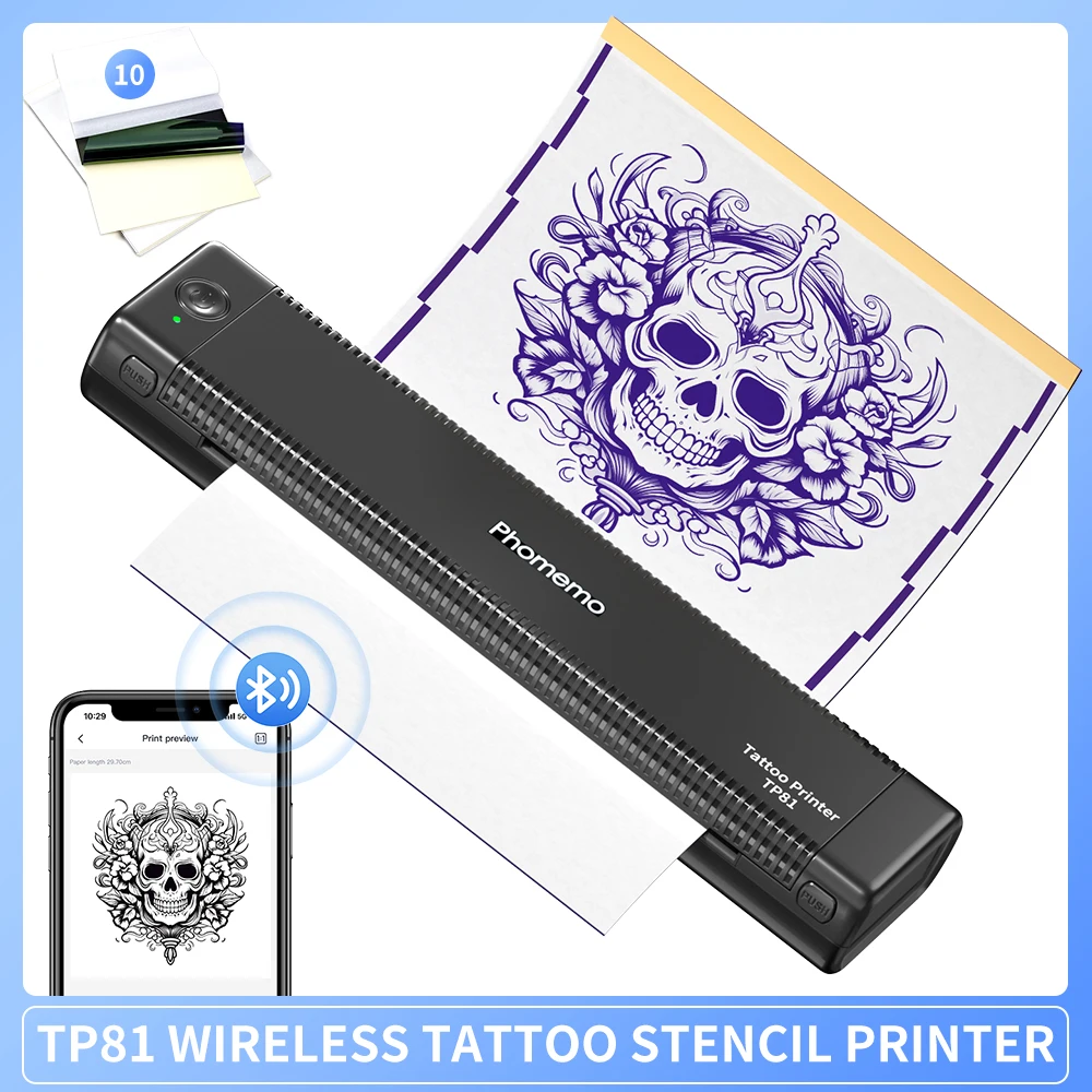 2025 New Version Phomemo Tattoo Printer Wireless Stencil Printer TP81 Thermal Machine with 10pcs Transfer Paper Transfer Printer