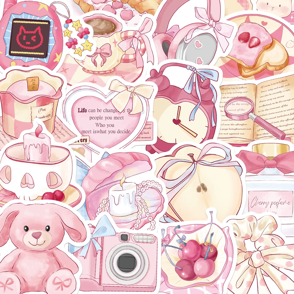 50 Stück rosa niedliche Aufkleber ästhetische Cartoon-Graffiti-Aufkleber für Laptop, Gepäck, Gitarre, Sammelalbum, Schreibwaren, Telefon, PVC-Aufkleber