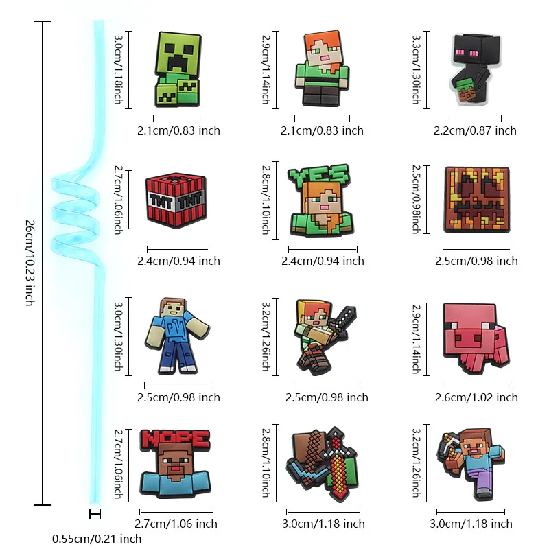 12 Stuks Pixel Miner Game Herbruikbare Rietjes Game-Thema Pixel Stijl Rietjes Voor Verjaardagsfeestje Decoraties En Geschenken - afbeelding 2