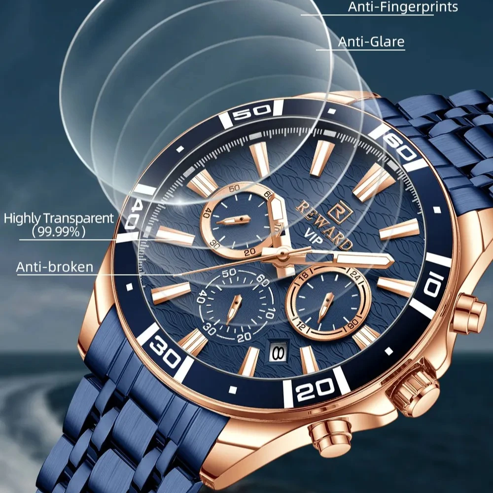 مكافأة 81134 العلامة التجارية الفاخرة رجال الأعمال ساعة كوارتز كرونوغراف تاريخ تلقائي مقاوم للماء قطاع الصلب ساعات الموضة للرجل