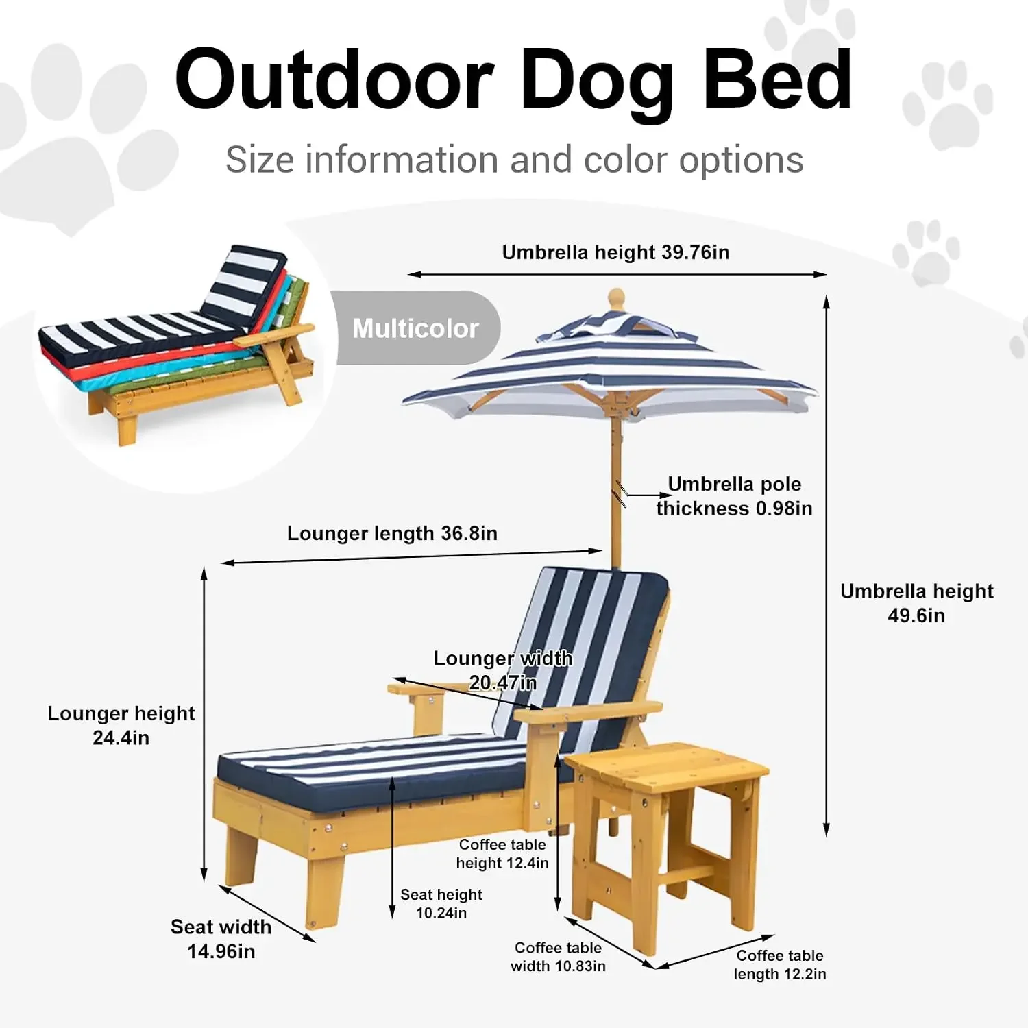 Elevated Dog Bed for Large Dogs with Waterproof Canopy | Indoor/Outdoor Pet Chaise for Backyard, Pool, Beach | Removable