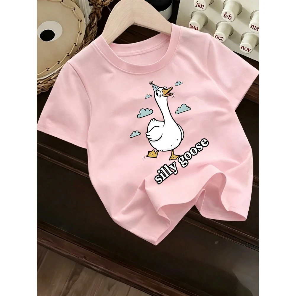 Children's T-shirt Summer Soft Skin Friendly Loose Comfortable Casual Simple Fun Goose Print Short Sleeved Top