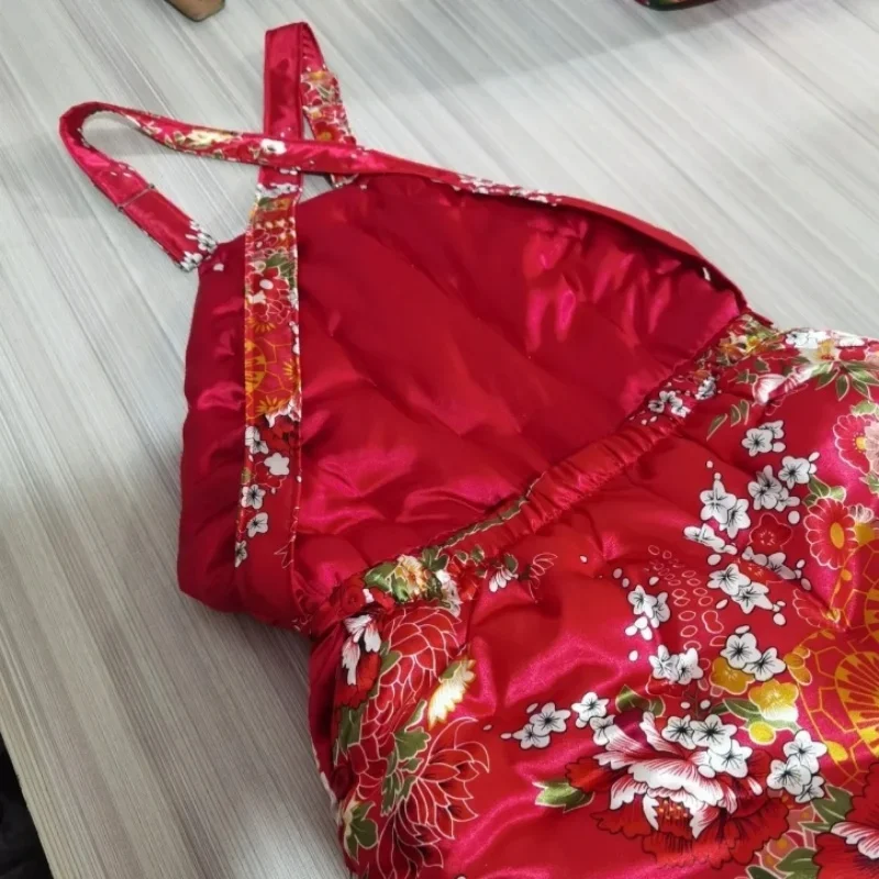 Uomo Donna Tuta in cotone imbottito con tocco setoso floreale fatto a mano in raso ABDL Canotta pancia Pantaloni Puffy Warm Body Party