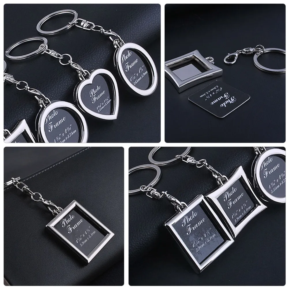 6Pcs Creative Photo Frame Key Rings Mixed Design Premium Alloy Easy Insert Photo Compact Key Pendant Gifts for Friends