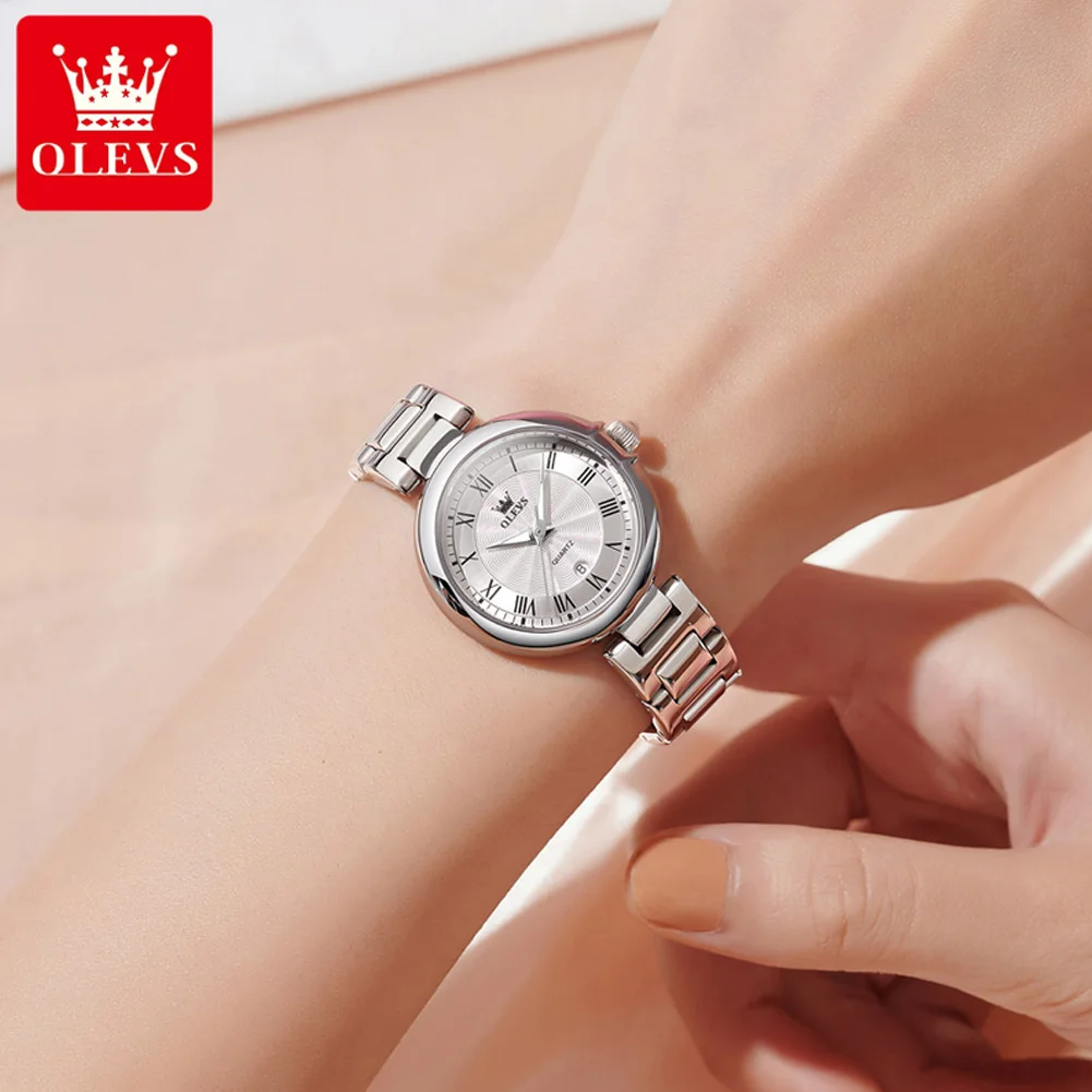 OLEVS Top Brand Women\'s Watches Fashion Dress Original Quartz Watch for Lady Waterproof Stainless Steel Luminous Simple Casual