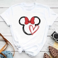 Summer Disney Minne Mouse Head Print Cotton T-Shirt Women's Designer Clothing Aesthetic Fashion Disney T-Shirt Tops T-Shirt
