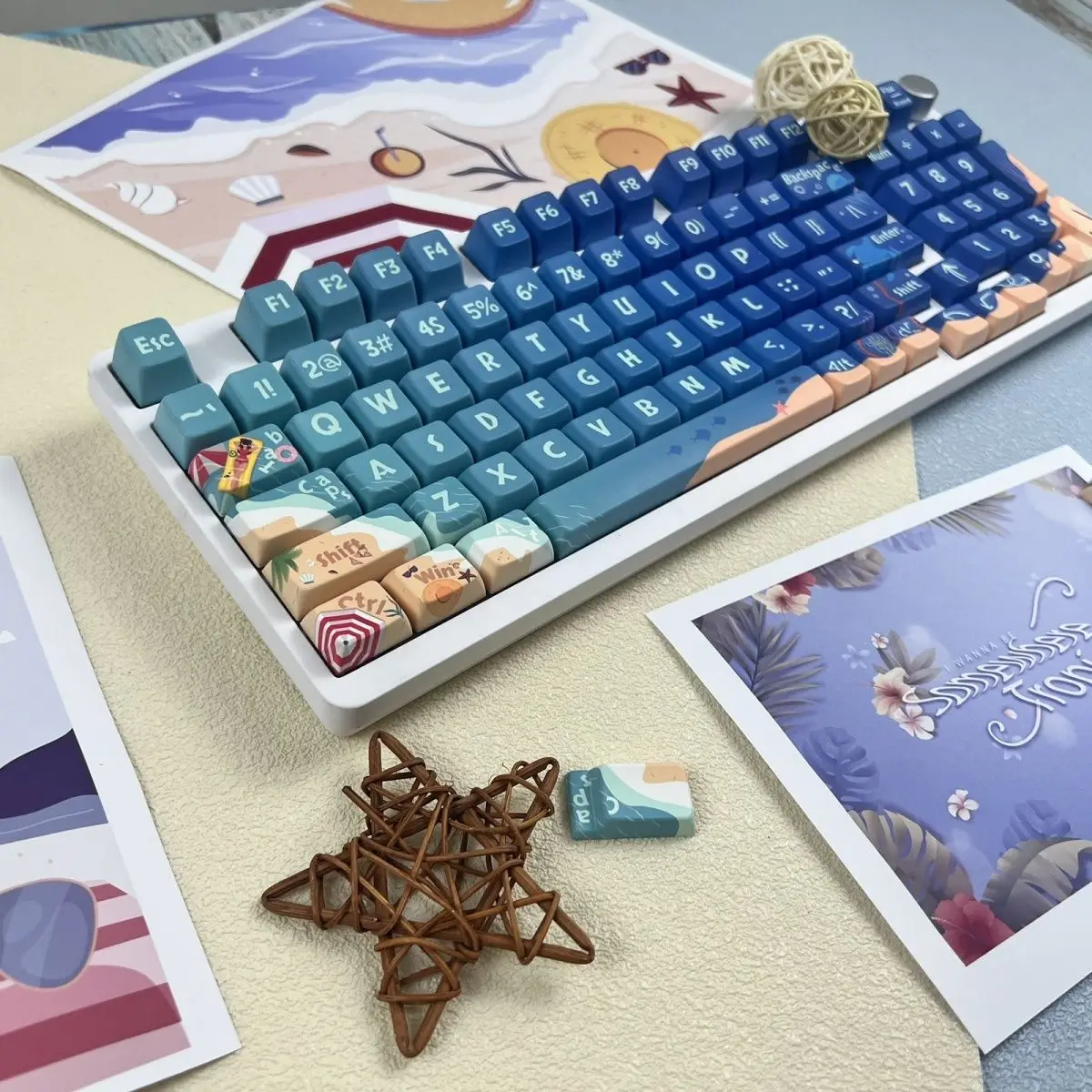 Underwater world gradient  Keycaps MDA Profile PBT Dye Sublimation for MX Mechanical Keyboard KeyCap Keyboards Accessories