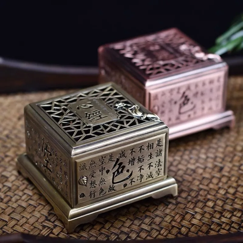 

Square Incense Coil of The Heart Sutra Censer Alloy Vintage Incense Burner House Living Room Office Decoration Aroma Appliance