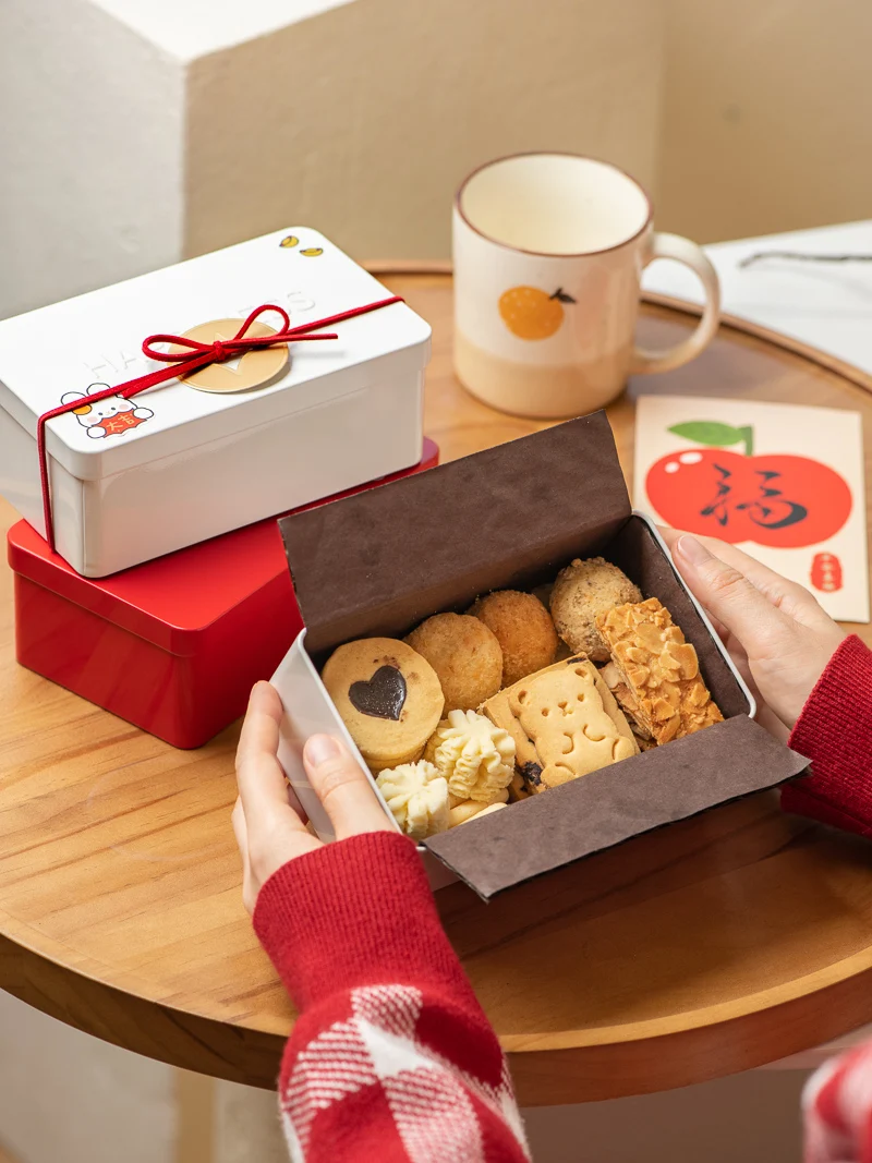 New Year's Candy Gift Box Paaging Iron Canister Cookie Biscuit Layered Iron Box Kitchen Baking Supplies Square