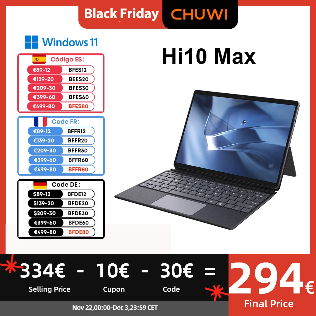 CHUWI Hi10 Max 2-In-1 Windows 11 Tablet 12.96 Inch 2880*1920 Screen Intel N100 12GB DDR5 512GB SSD Tablets WiFi 6 BT5.2 3G/4G