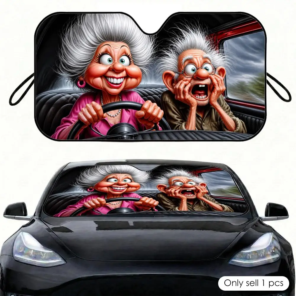 Funny Elderly Couple Sun Visor Car Windshield Sunshade Front Window  UV Protection Heat Insulation Sun Shade Cover Foldable