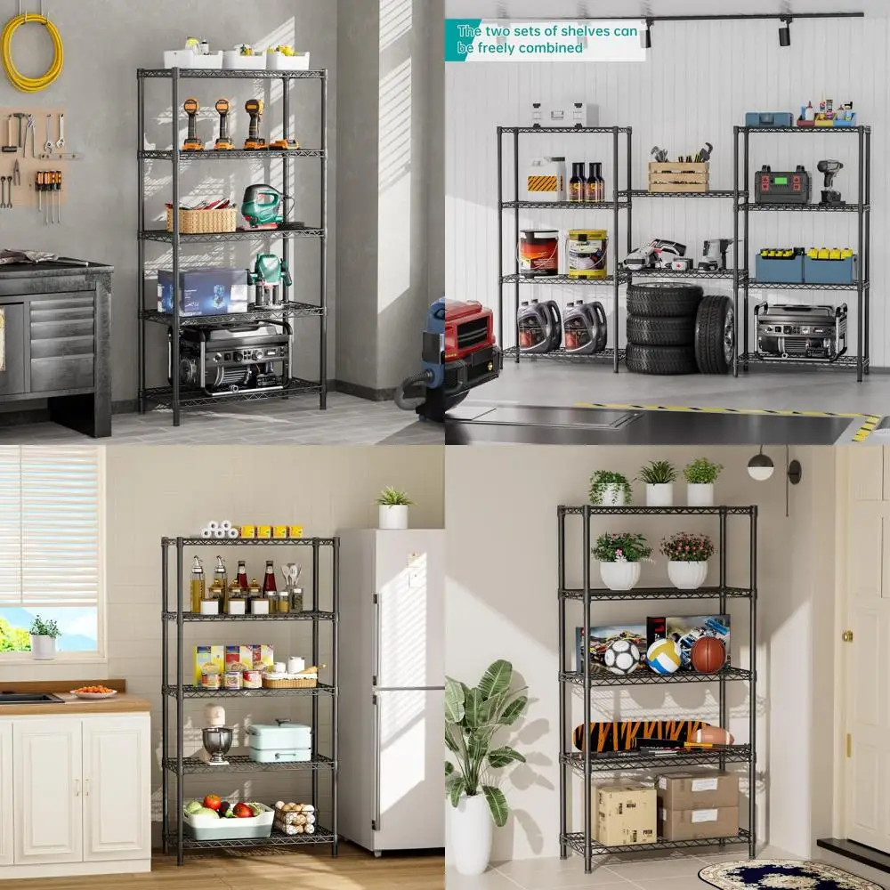 

Adjustable 5-Tier Heavy-Duty Steel Shelving Rack, 350 lbs Capacity, 14 x 36 x 72, Ideal for Garage, Office, Pantry, Kitchen, Bla