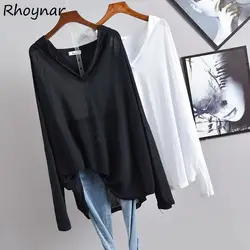 T-shirts Women Fashion Sun-proof Solid Sheer Hooded Students Unisex Tops Hot Selling Harajuku Basic Teens Popular College Loose