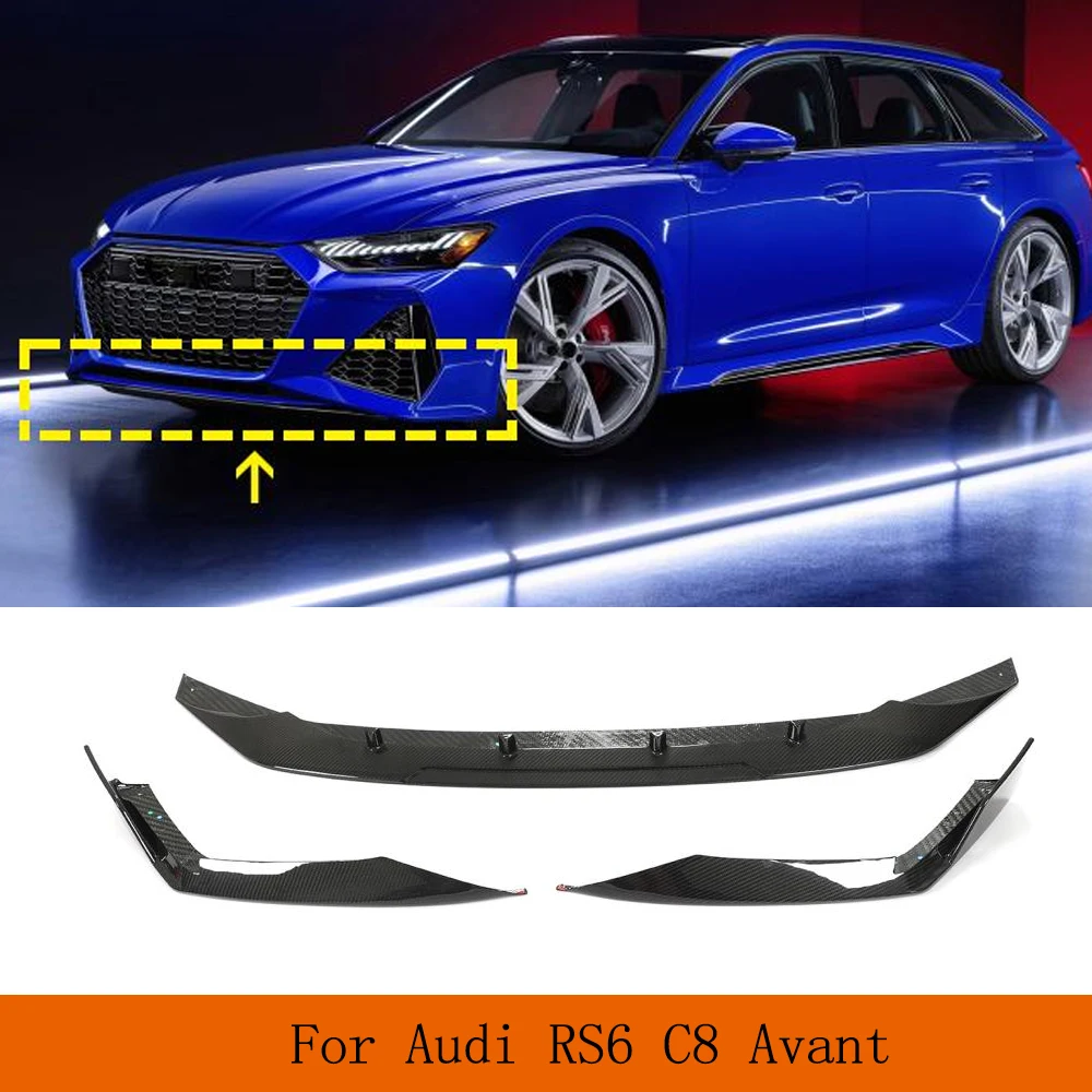 

Front Bumper Lip Dry Carbon Fiber Spoiler for Audi RS6 C8 Avant Wagon 2019-2021 3PCS/ Set Car Front Lip Chin Spoiler