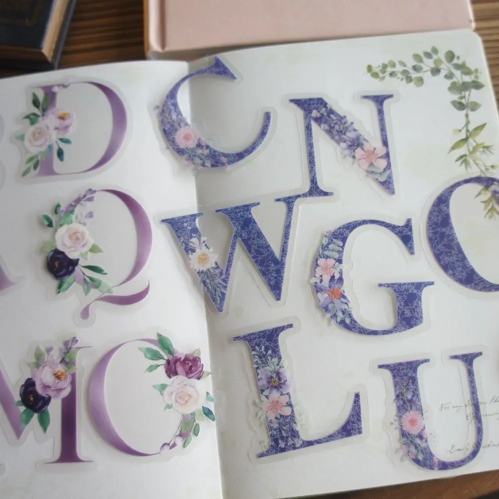 

52pcs Flower Form English Letter Alphabet Style PVC Sticker Scrapbooking DIY wedding Gift Tag Decoration