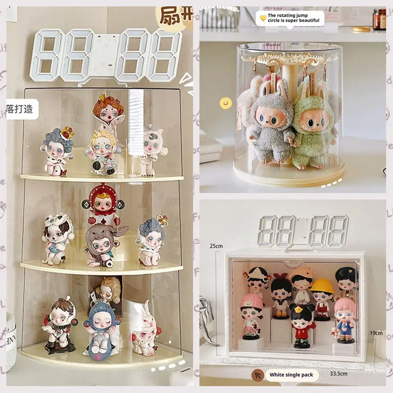 Labubu アクリルディスプレイボックス回転透明収納ラックコーナーブラインドボックス人形収納大容量コンテナディスプレイラック