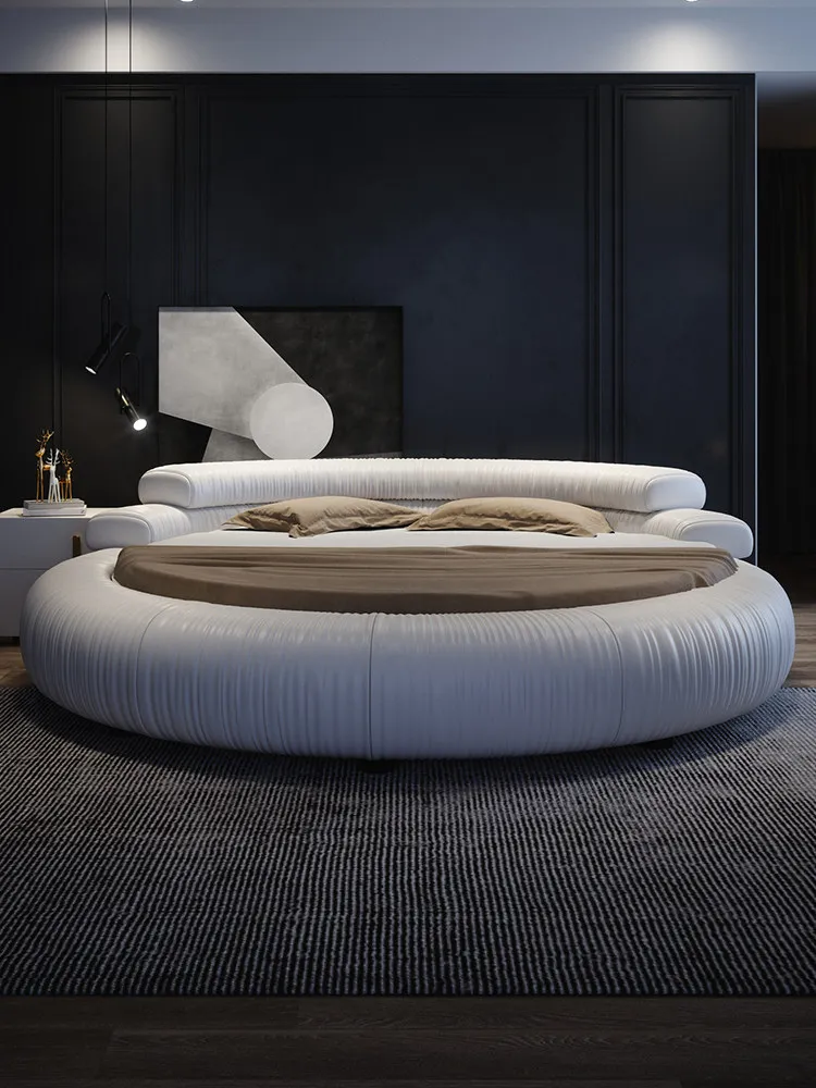 Modern simple large apartment double master bedroom round luxury romantic couple bed