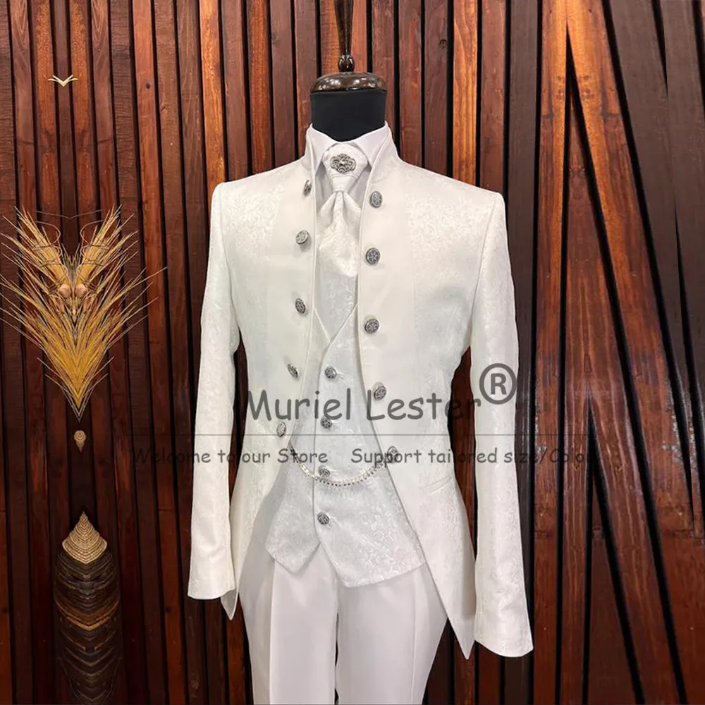 

Ivory Floral Suits Men For Wedding Italian Design Groom Tuxedos Customized Business Banquet Prom Blazer 3 Pieces Male Clothing