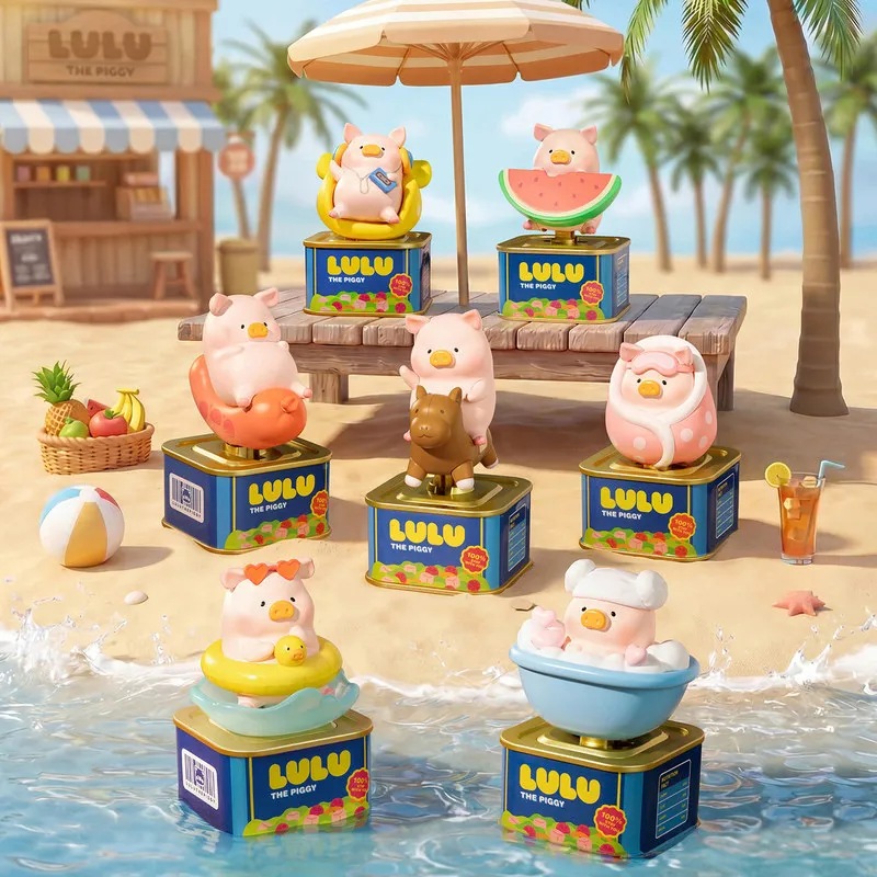 Original Lulu The Piggy Vacation Lulu Series Flocked Blind Box Cute Sway Figures Desk Decoration Collectible Birthday Gifts Toy
