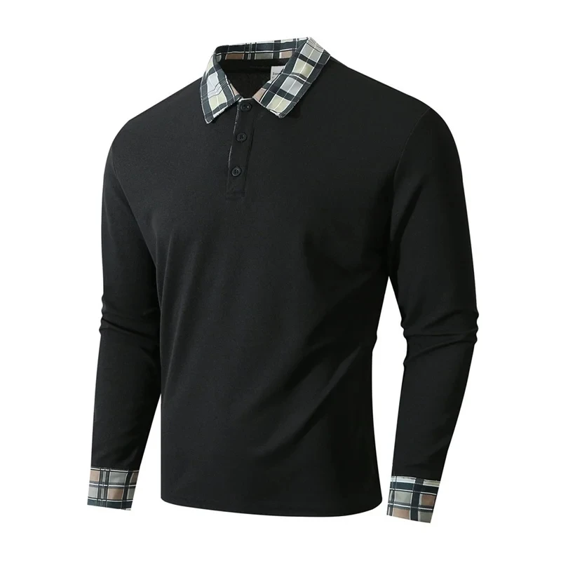 2025 Spring Men's Retro Casual Fashion Turn-Down Collar Sports T-Shirt Polo Men Loose Breathability Jogging Long Sleeve Tops