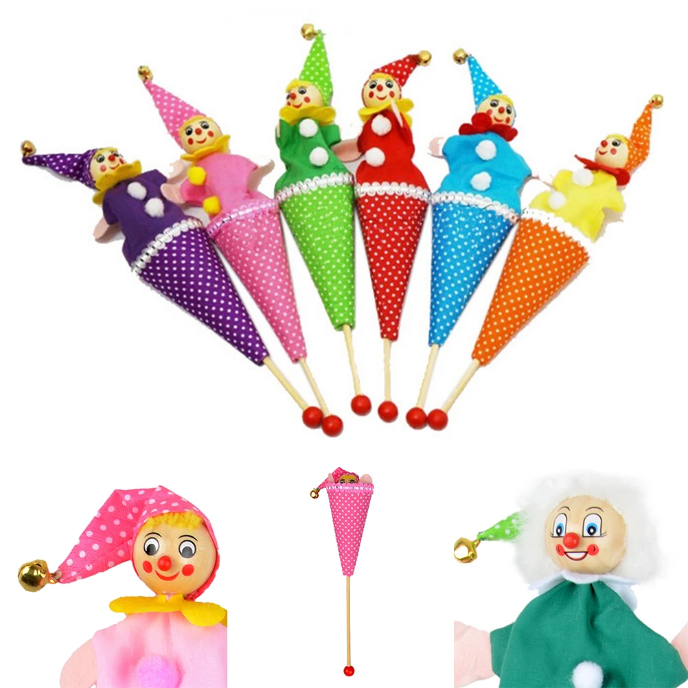 Childhood Nostalgia Toys Wooden Clown Puppet Toy Children Puzzle Toys Bell Retractable Peek-a-boo Clown Toys Creative Funny Toys