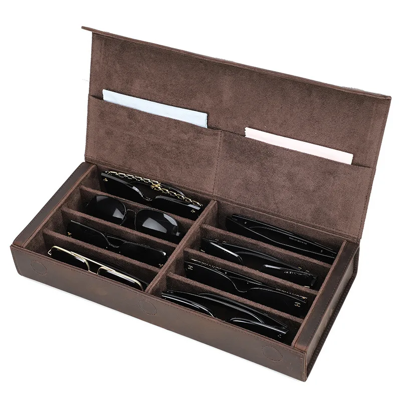 Vintage Crazy Horse Leather Sunglasses Storage Box Handmade Sunglasses Case Portable Leather Glasses Case