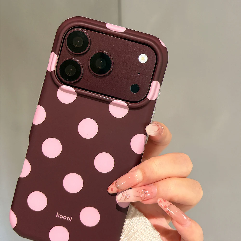 Beliebte Retro-Handyhülle mit großen Polka Dots in Burgunderrot für iPhone 18 Pro Max 17 16 15, stoßfeste Schutzhülle aus IMD TPU – Detail 10