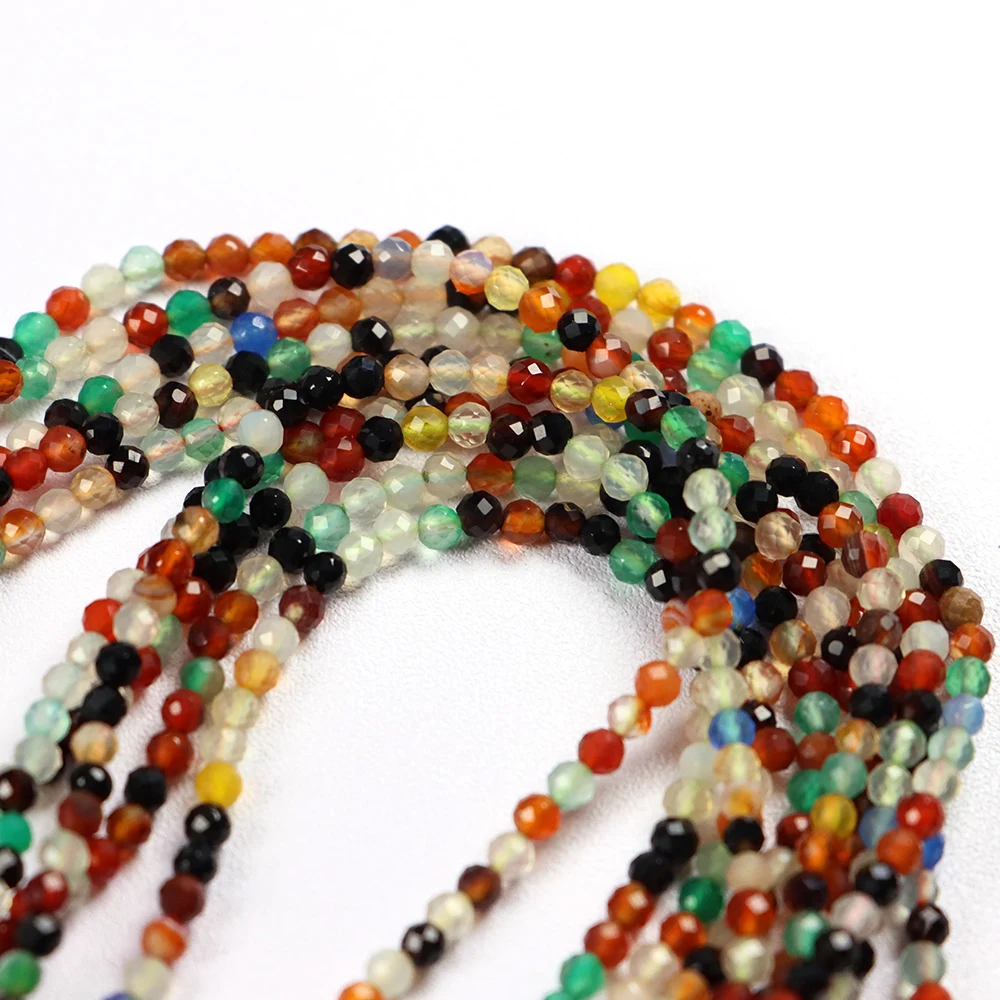 

2/3/4mm Natural Faceted Colorful Agates Jade Stone Loose Spacer Beads For DIY Jewelry Making Nacklace Bracelet Accessories 15"