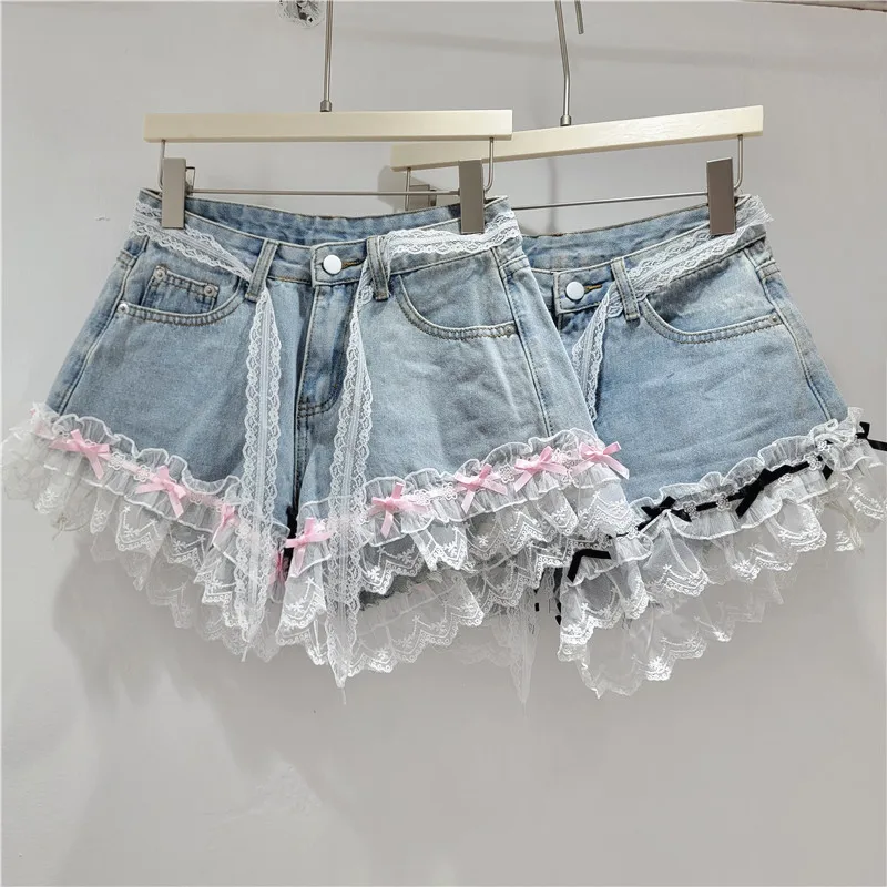 

Light-colored High-waisted Lace Mesh Denim Shorts for Women,Trendy Stylish Summer Fashion Choice Youthful Hot Pants