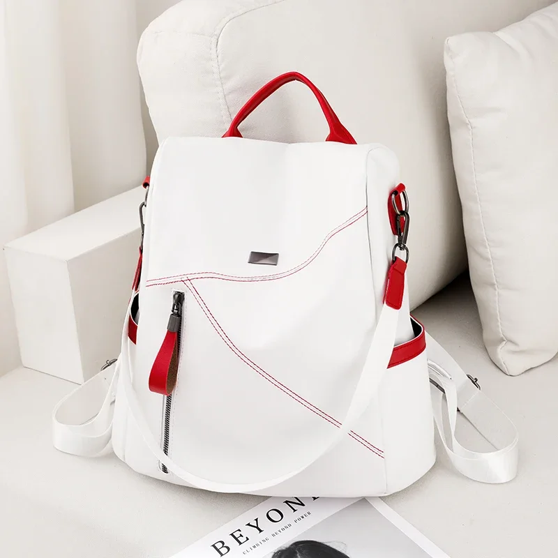 Soft Leather  Stitching Women\'s Backpacks Anti-theft Back Zipper Ladies School Bags Summer New Casual Single Shoulder Backpack