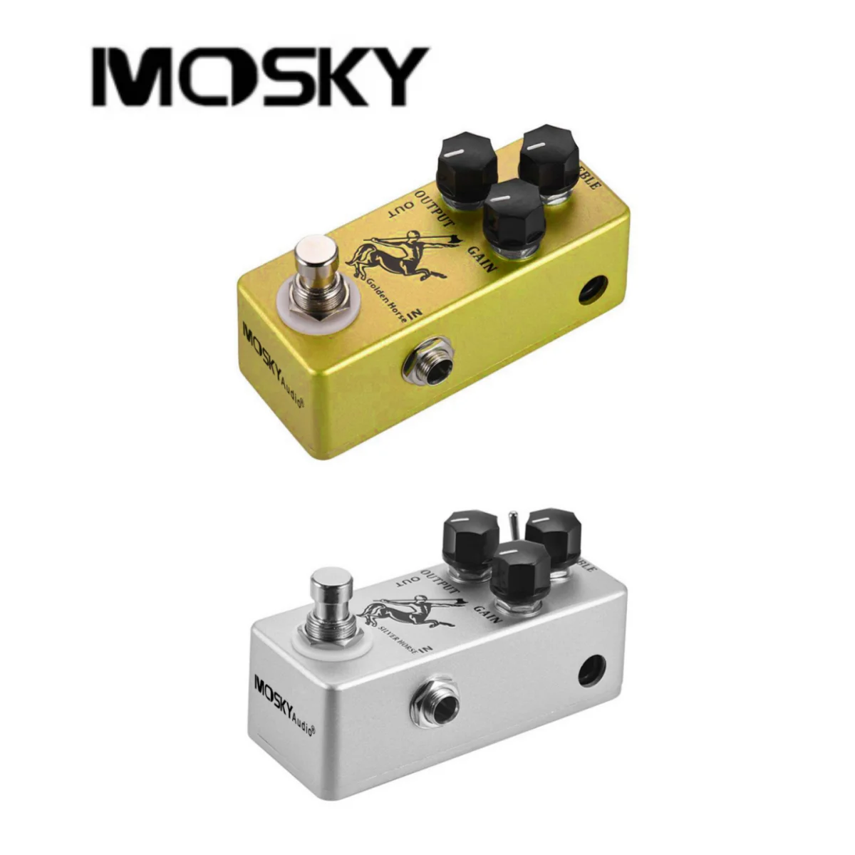 Mosky Golden/Silver Horse Guitar Overdrive Boost Effect Pedal, True Bypass Full Metal Shell Guitar Parts Accessories for Guitar
