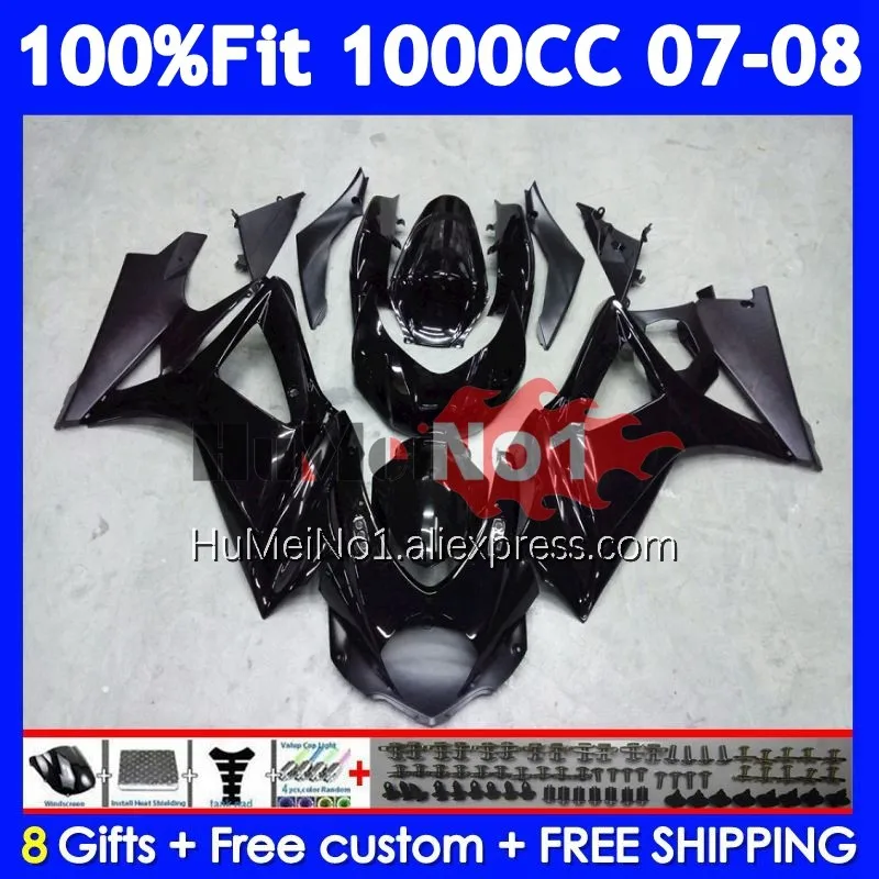 Injection Body For SUZUKI GSXR1000 Glossy black K7 GSX-R1000 GSXR 1000 CC 119No.1 GSXR-1000 GSX R1000 07 08 2007 2008 Fairings