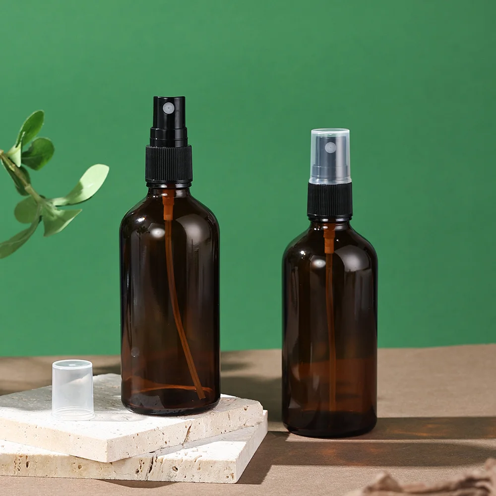 2 Stuks 100 Ml Amber Glas Lege Hervulbare Spray Flessen Bescherming Lekvrij Cosmetische Containers Voor Parfum Toner Essentiële Oliën