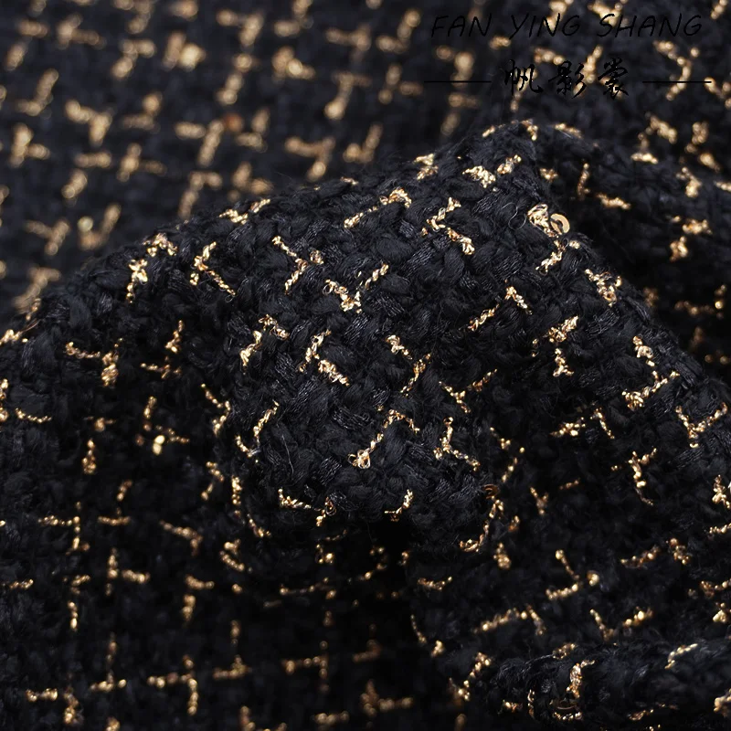 

2025 Spring Winter Hot Sale Black Gold Sequin Tweed Fabric For Coat Telas Costura Tissus Couture ткань Sewing Stoffe Tecido