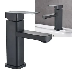 Grifo de lavabo de acero inoxidable 304 para Hotel, grifería con mango de plástico negro, accesorios para fregadero individual