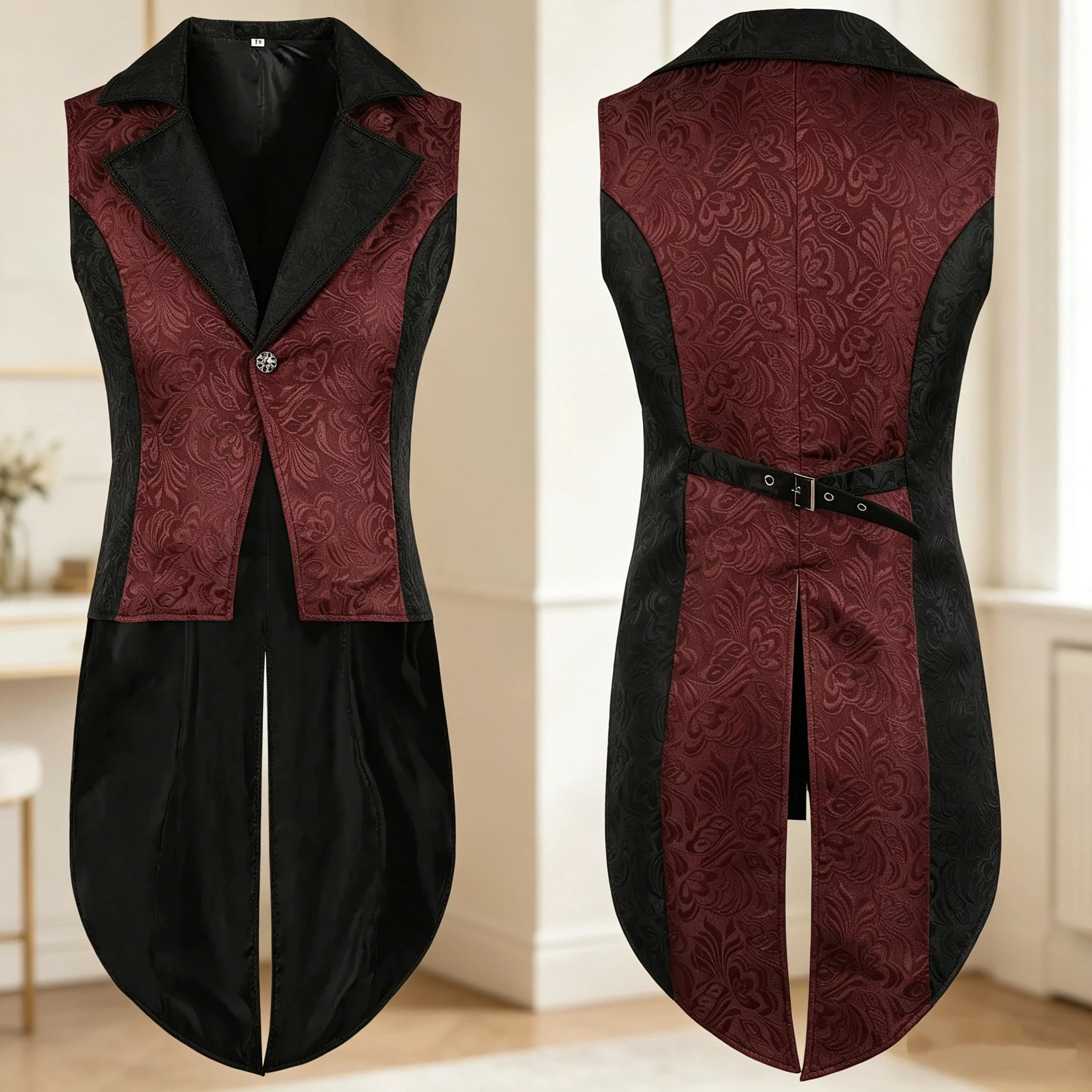 

Man Medieval Gothic Vest Steampunk Men Clothing One Breasted Victorian Sleeveless Tailcoat Cosplay Prom Costumes