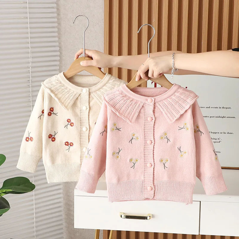 

2025 Baby Girl Fashion Flower Knitted Sweater Cardigan Flroal Girl Kids Spring Autumn Clothing Children Birthday Jackets IY06211