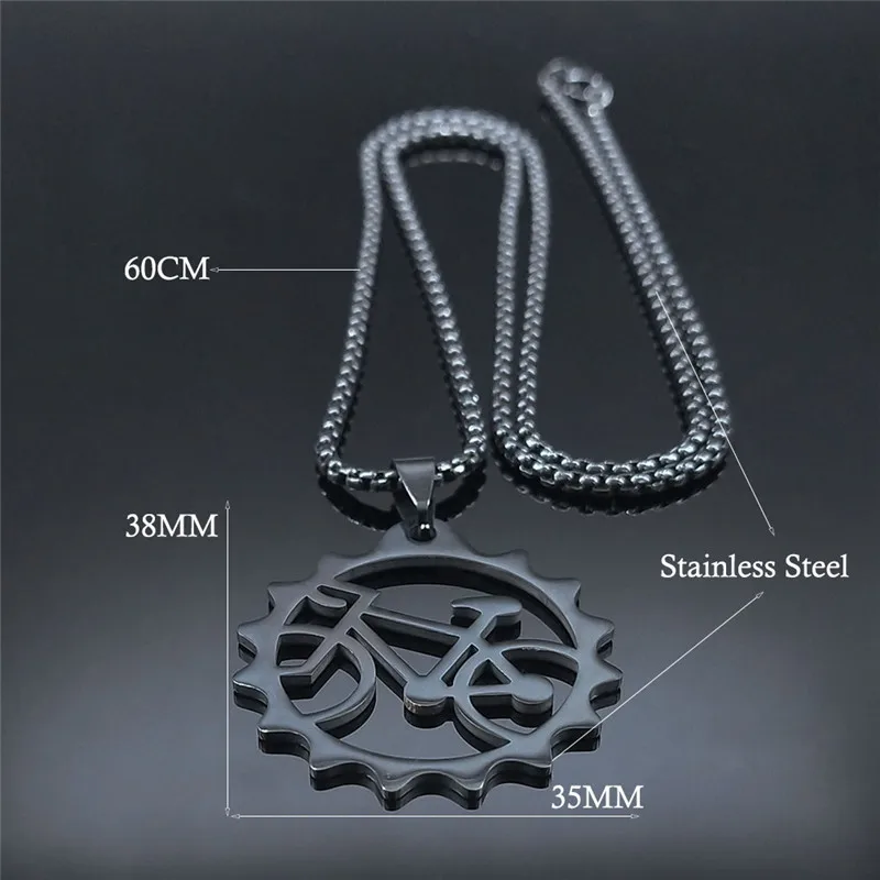 Tires Bicycle Stainless Steel Long Chain Necklaces Women/Men Black Color Bike Necklaces Jewelry collar hombre bicicleta N2653S1