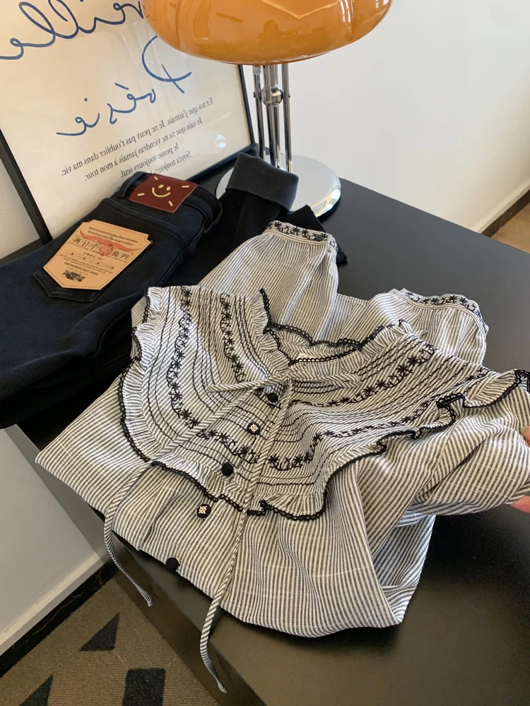 فقاعة كشكشة مطرزة عتيقة فريدة من نوعها Sve irt صيفية عصرية شريطية عقيق متعددة الاستخدامات طويلة Sve مستديرة بدون أزرار لأعلى...