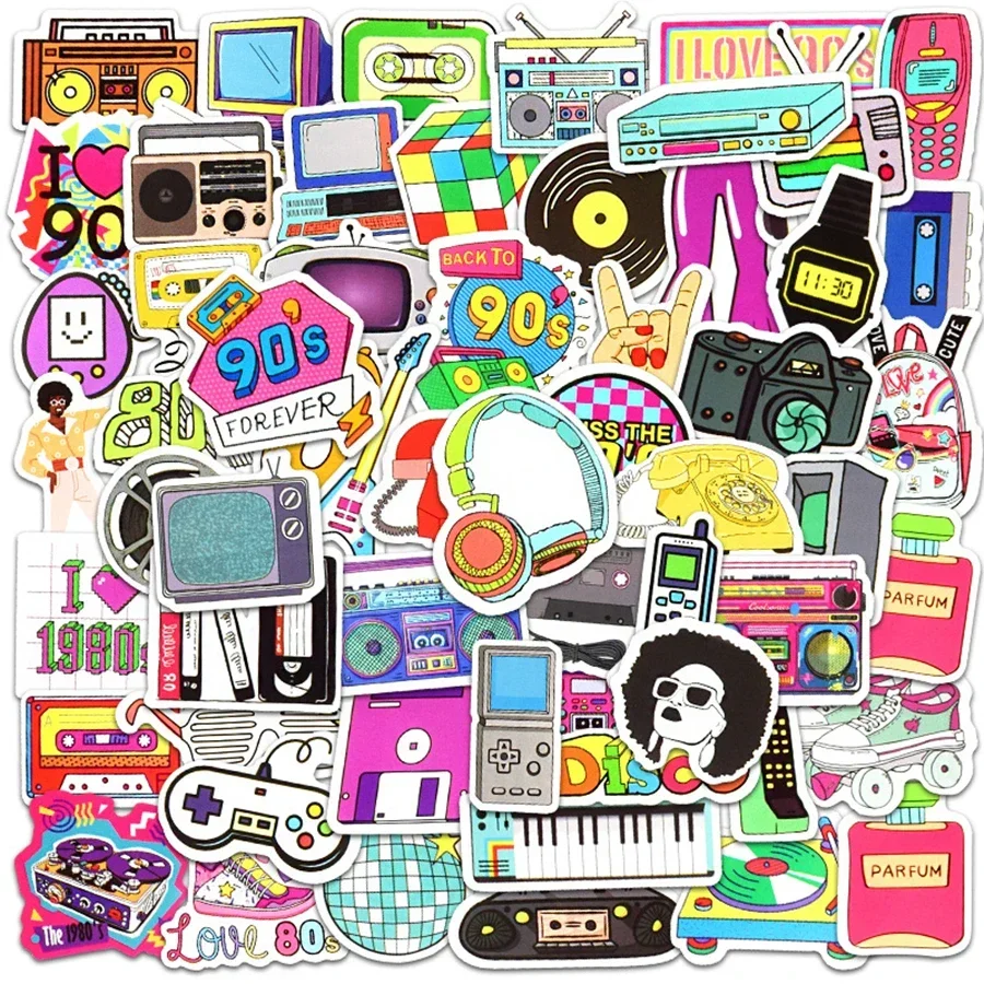 

Classic 8090s Nostalgia Stickers 70Pcs Retro Nostalgia Gaming Vinyl Stickers for Flask Laptop Skateboard Guitar Graffiti Decals