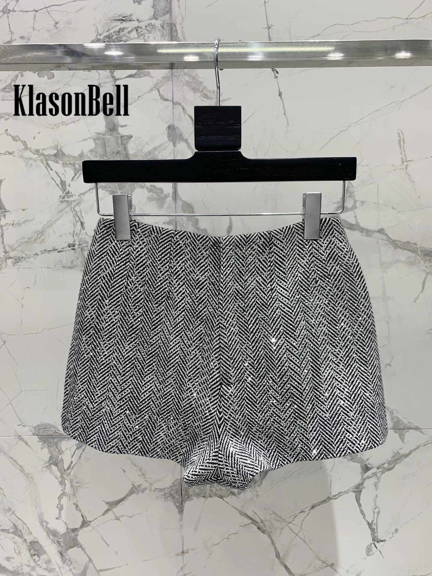 3.13 KlasonBell Fashion Diamonds Herringbone Worsted Wool Set Single Breasted Sashes Coat Or Strapless Camis Or Skirt Or Shorts