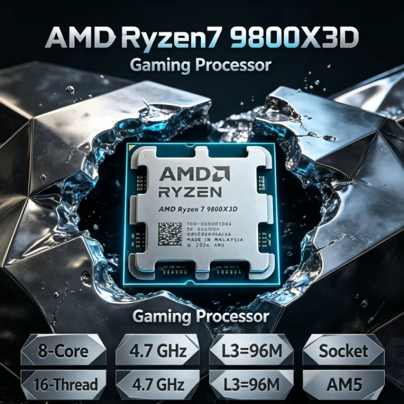 AMD Ryzen 7 9800X3D 8-Core 16-Thread DDR5 Gaming Processor 4NM Socket AM5 4.7GHz 120W L3=96M R7 9800X3D
