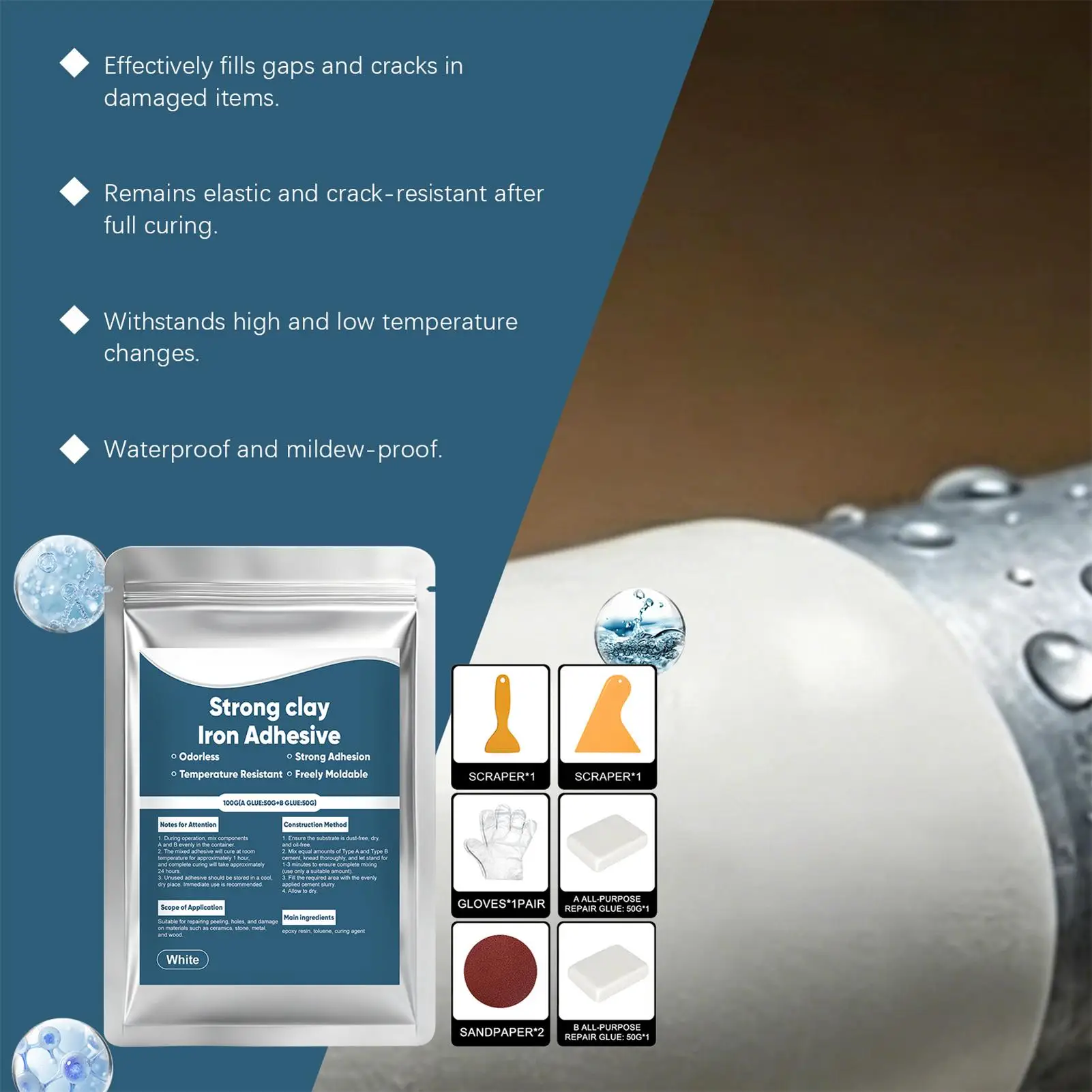 Epoxy Putty Multi-Purpose Fast Repair Filler Long-Lasting Wood Steel Reinforced Epoxy Putty for Home Kitchen Bathroom Outdoor