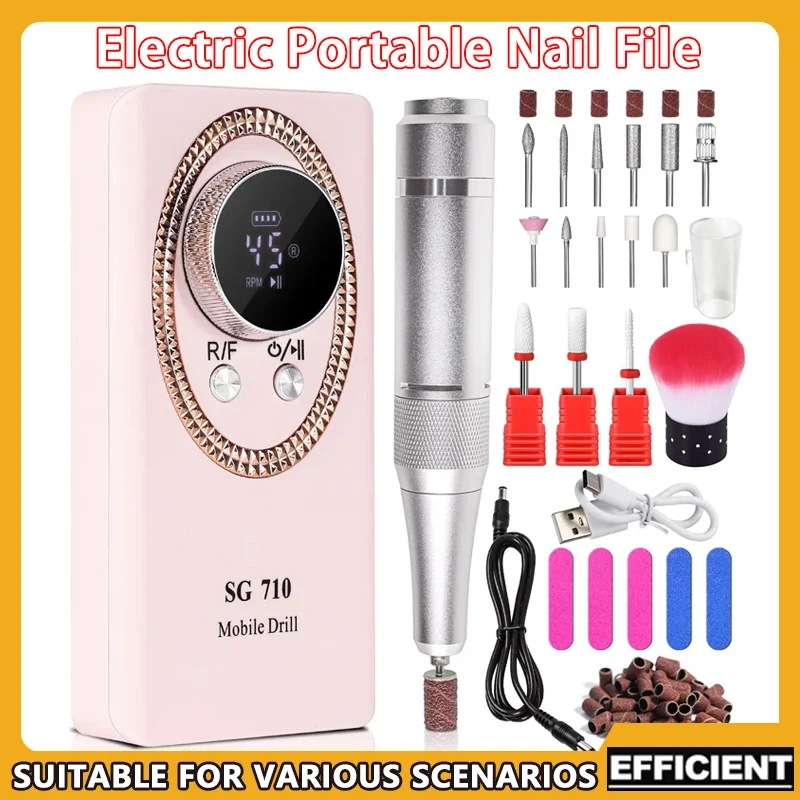 

Перезаряжаемая портативная электрическая дрель для ногтей 45000 об/мин с ЖК-дисплеем, маникюрный резак для акриловой пилочки для ногтей