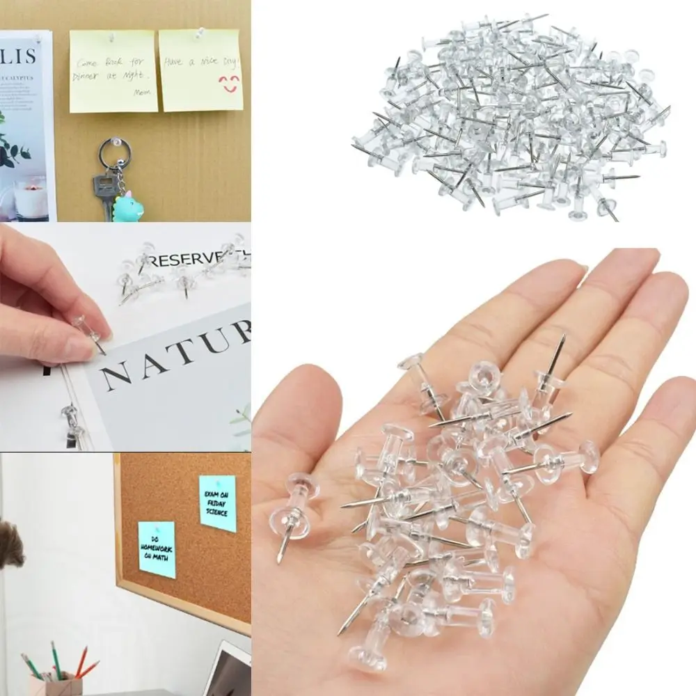 100pcs Plastic Push Pins New Clear Transparent Map Chart Thumb Tacks Notice Bulletin Cork Board Drawing Pins