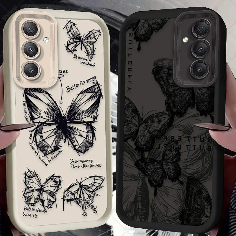 INS Retro Butterfly Case for Samsung Galaxy A35 A55 A15 A25 A16 A06 A05 A05S A24 A13 A23 A12 A22 A32 A52 A71 A51 4G Back Cover