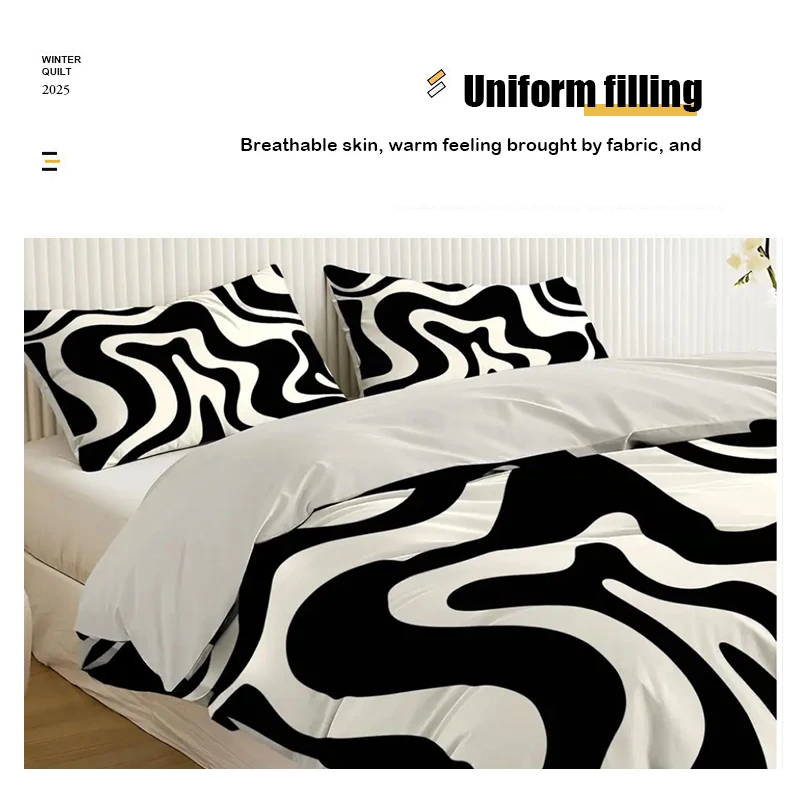 Black And White Striped Three Piece Duvet Set, 3d Digital Printed Bedding Set, Bed Cover