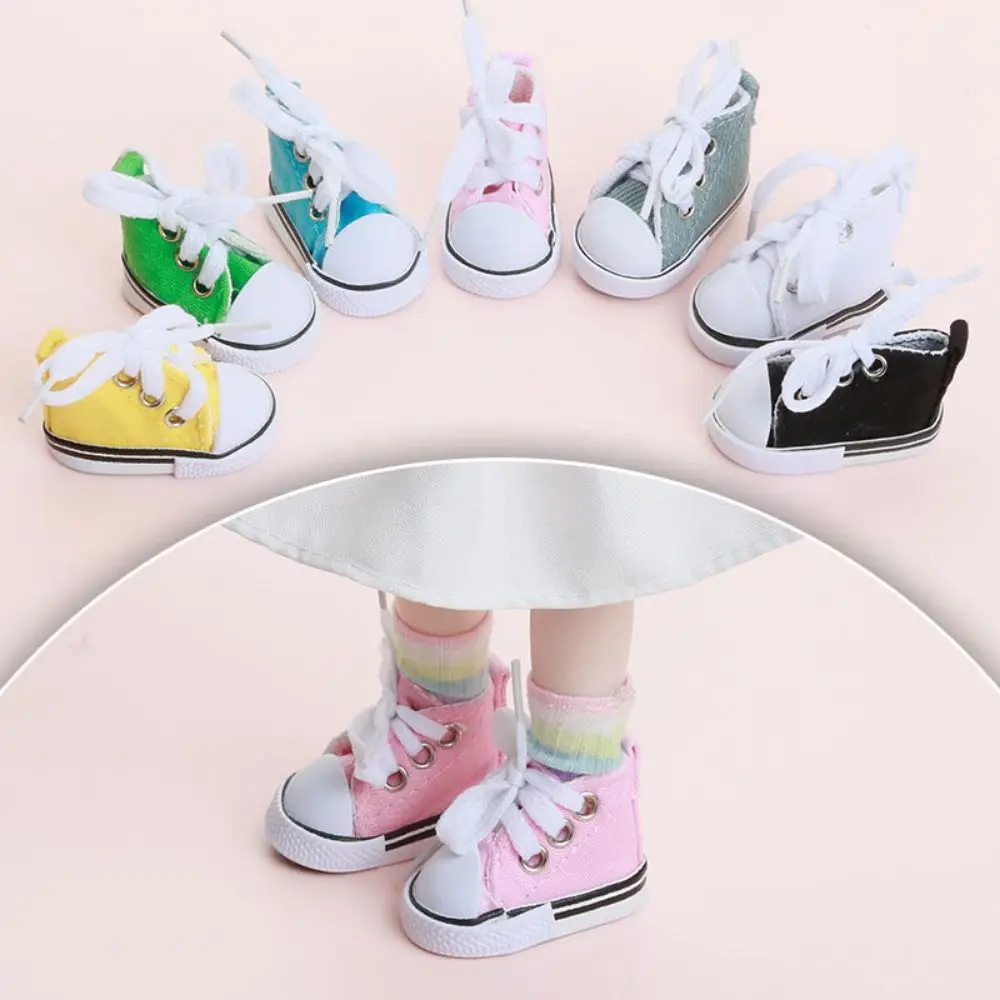 

1 Pair 5.5cm Length Doll Canvas Shoes DIY Plimsolls 1/6 Scale Mini Sneakers Colorful High Top Doll Sneakers Blythe Doll Toy